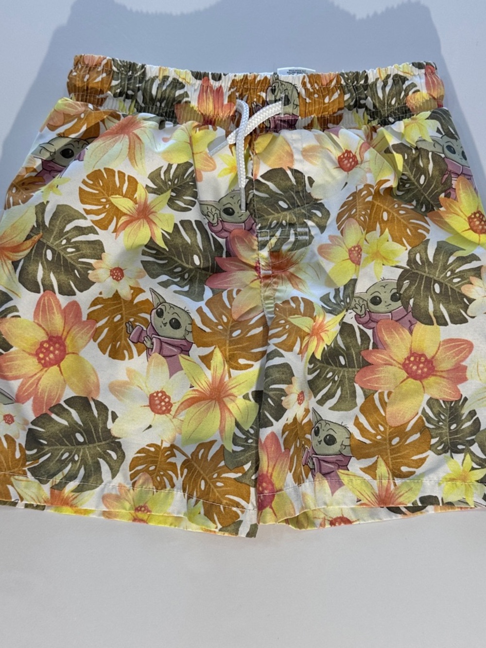 Star Wars Tropical Floral Elastic Waist Swimsuit 3T Lined Yellow & Olive Yoda